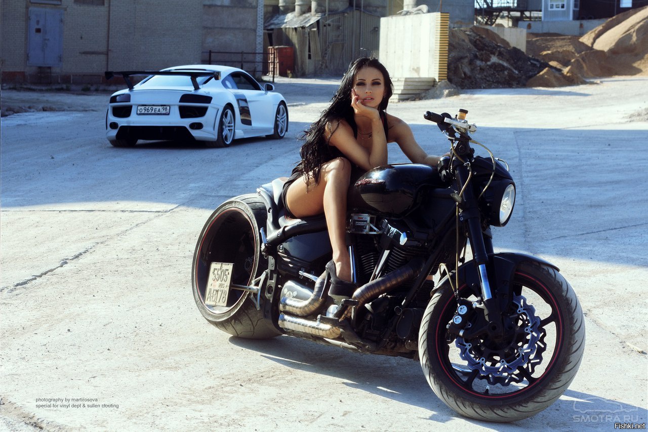 Sexy model Brunettes on a motorcycle in Ankan